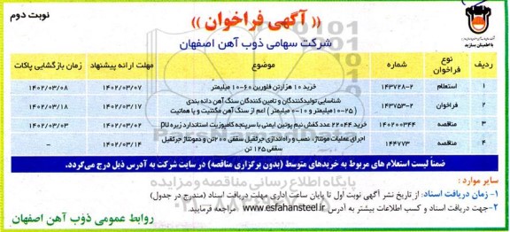 فراخوان  خرید 10 هزار تن فلورین 10- 60 میلمیتر ....- نوبت دوم