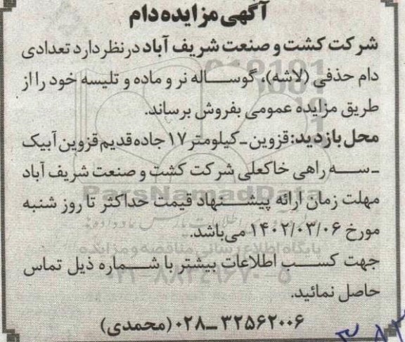 آگهی مزایده دام