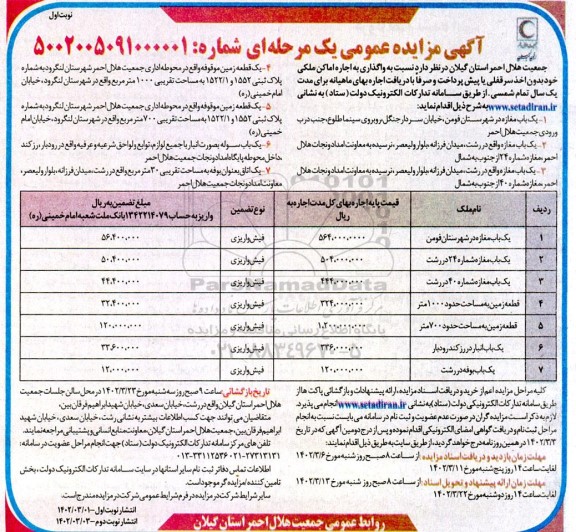 مزایده واگذاری به اجاره اماکن ملکی 