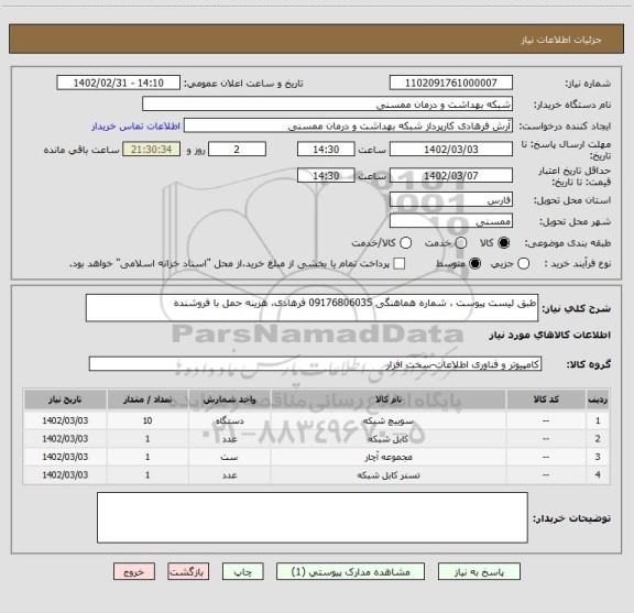 استعلام طبق لیست پیوست ، شماره هماهنگی 09176806035 فرهادی، هزینه حمل با فروشنده