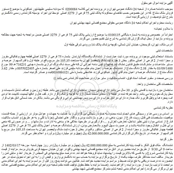 مزایده فروش ششدانگ  ملک  
