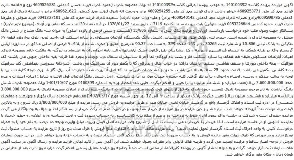 آگهی مزایده پلاک ثبتی به شماره 15/806