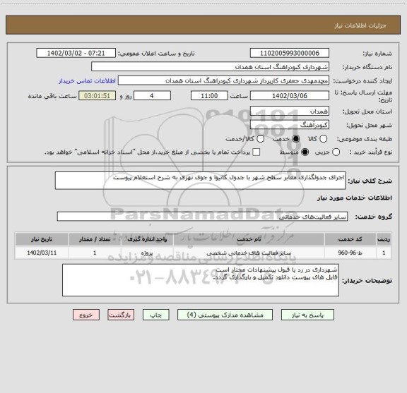 استعلام اجرای جدولگذاری معابر سطح شهر با جدول کانیوا و جوی نهری به شرح استعلام پیوست