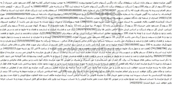 آگهی مزایده سهام