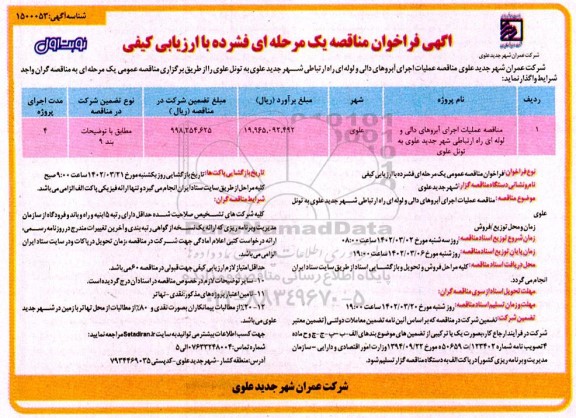 مناقصه عملیات اجرای آبروهای دالی و لوله ای راه ارتباطی شهر ...