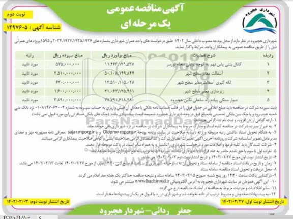 مناقصه کانال بتنی یاس نهم...  نوبت دوم 