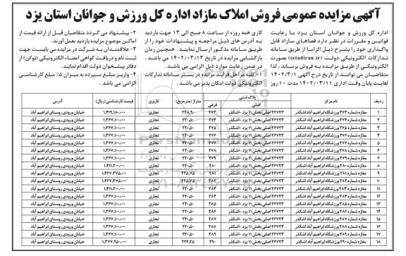 مزایده فروش املاک مازاد