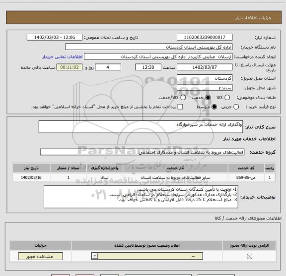 استعلام واگذاری ارائه خدمات در شیرخوارگاه