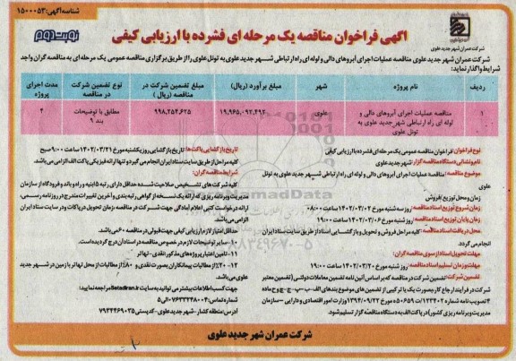 مناقصه عملیات اجرای آبروهای دالی و لوله ای راه ارتباطی شهر ...- نوب دوم 
