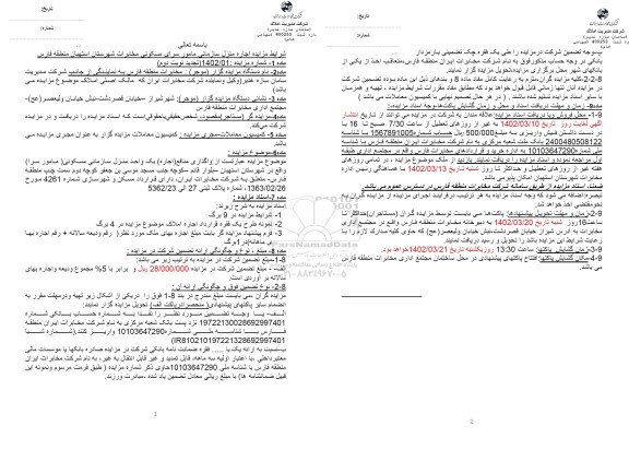 تجدید مزایده اجاره منزل سازمانی مامور سرای مسکونی مخابرات شهرستان