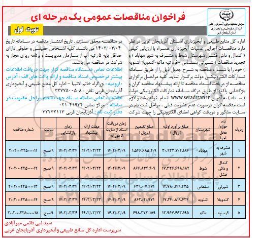 مناقصه اجرایی عملیات آبخیزداری 