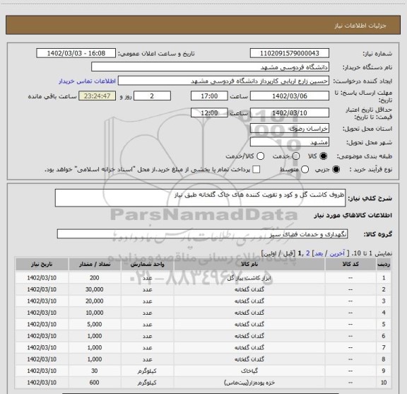 استعلام ظروف کاشت گل و کود و تقویت کننده های خاک گلخانه طبق نیاز