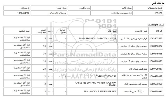 استعلام الکترونیکی، ابزار صنعتی و مکانیکی