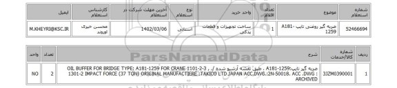 استعلام، ضربه گیر روغنی تایپ A181-1259