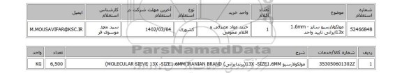 استعلام، مولکولارسیو سایز 1.6mm -13xایرانی تایید واحد