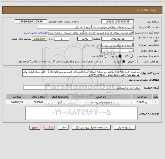 استعلام مباشرت خرید دانه های روغنی در سطح استان آذربایجانشرقی طبق پیوست (قرارداد ) - دقت شود قیمت برای هر کیلو دانه روغنی داده شود . 09144104817