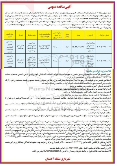 مناقصه هدایت آبهای سطحی در محدوده زمین شهری و ...