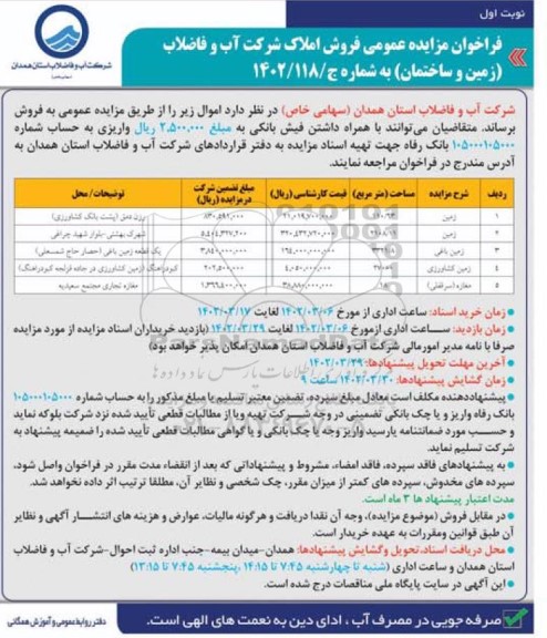 مزایده عمومی فروش املاک 