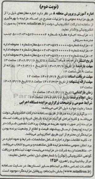 مزایده اجاره مغازه