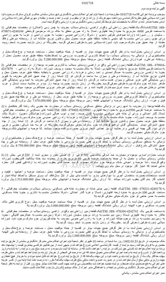 مزایده فروش ششدانگ یک قطعه زمین  زراعتی آبی 