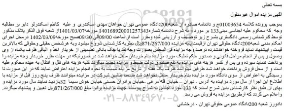 مزایده فروش 133 مورد اجناس