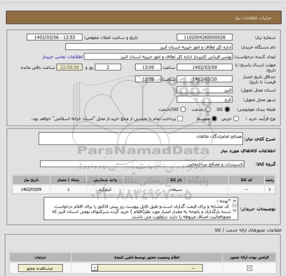 استعلام مصالح امامزادگان طالقان