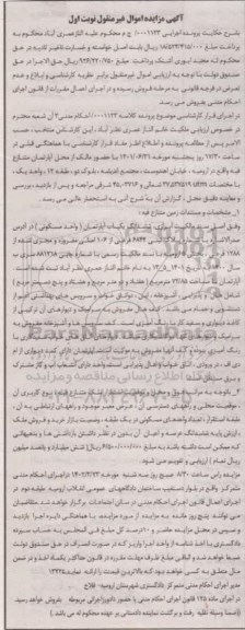 مزایده ششدانگ یکباب آپارتمان پلاک ثبتی 6844 فرعی نوبت اول