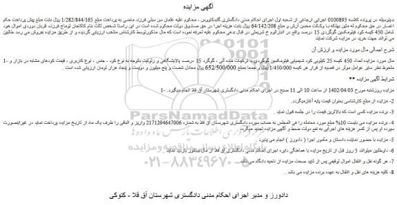 مزایده فروش تعداد 450 کیسه 25 کیلویی کود شیمیایی فیتومکسین گوگردی
