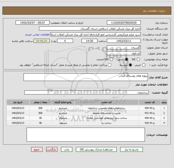 استعلام پروژه های روستای کنداب