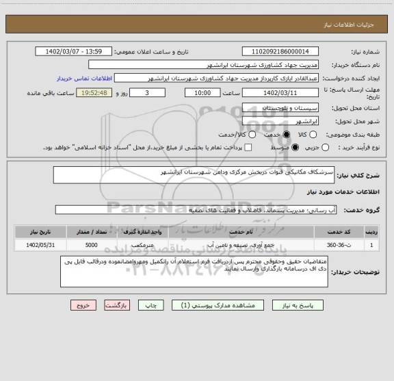 استعلام سرشکاف مکانیکی قنوات دربخش مرکزی ودامن شهرستان ایرانشهر