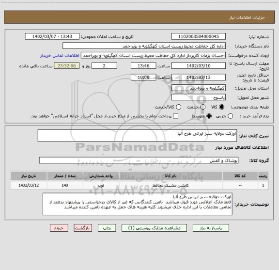 استعلام اورکت دولایه سبز ایرانی طرح آلیا