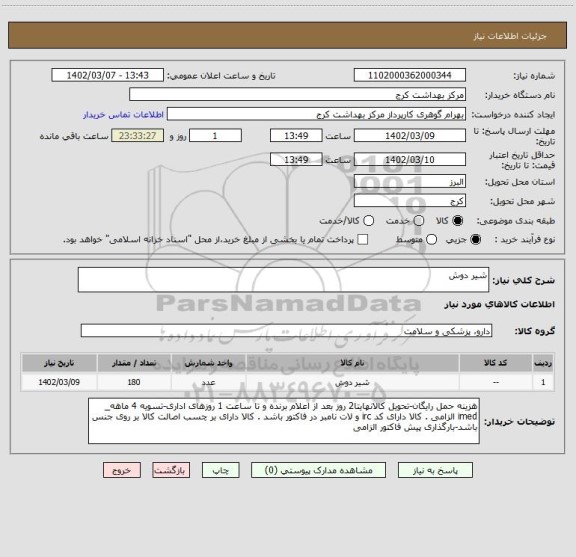 استعلام شیر دوش