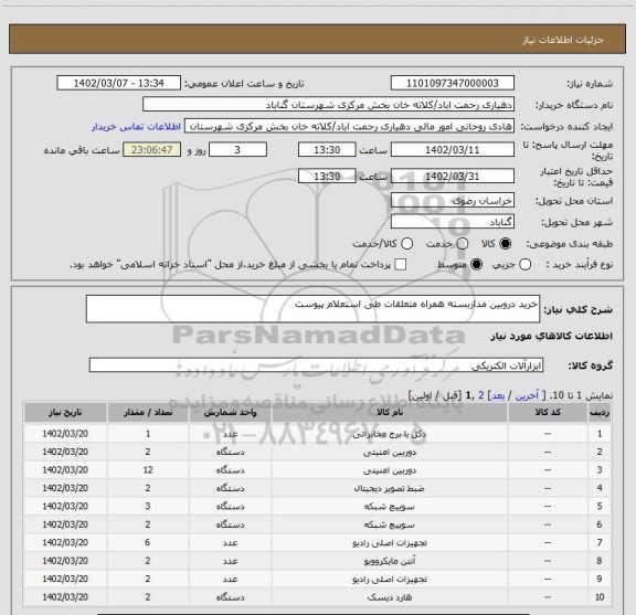 استعلام خرید دروبین مداربسته همراه متعلقات طی استعلام پیوست