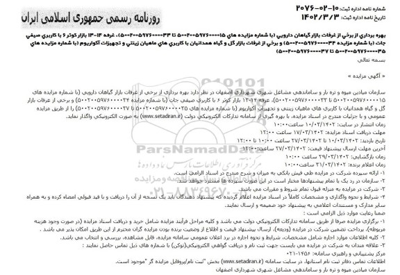 مزایده بهره برداری از برخی از غرفات بازار گیاهان دارویی