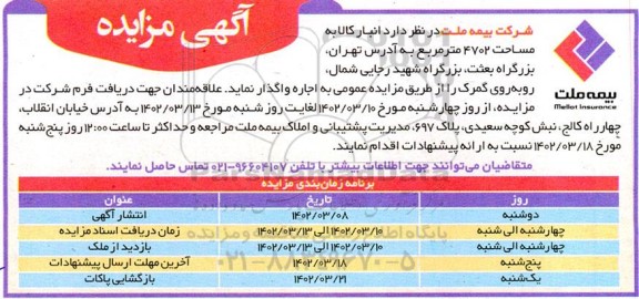 مزایده اجاره انبار کالا به مساحت 4702 مترمربع