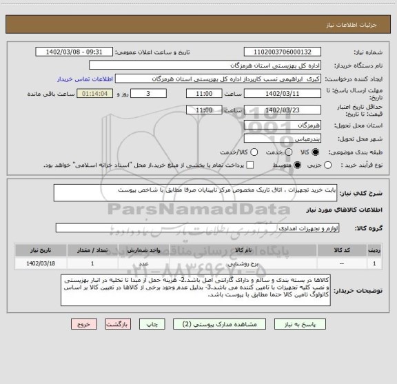استعلام بابت خرید تجهیزات ، اتاق تاریک مخصوص مرکز نابینایان صرفا مطابق با شاخص پیوست