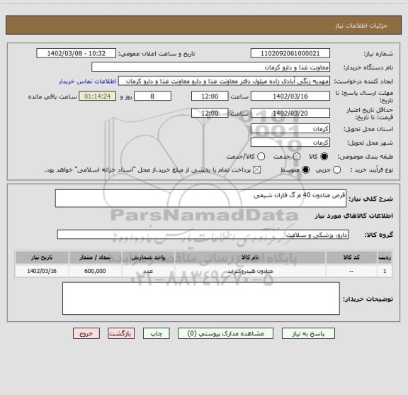 استعلام قرص متادون 40 م گ فاران شیمی