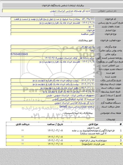 مناقصه, مدرسه ۱۲ کلاسه الزهرا(س) طبس گلشن