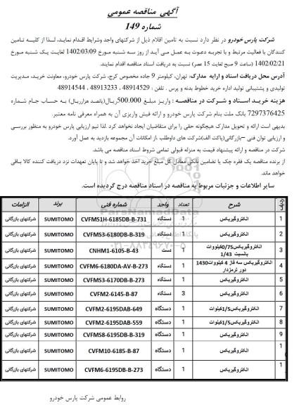 مناقصه الکتروگیربکس ...