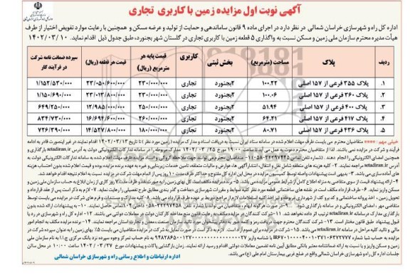 مزایده زمین با کاربری تجاری 