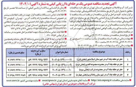 تجدید مناقصه حفر دو حلقه چاه آب ...
