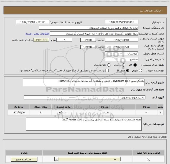 استعلام بلندگو پسیو Dynacord D12 با فیش و متعلقات آن ساخت شرکت Nutric NC3