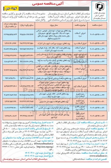 مناقصه عمومی اجرای زیرسازی، آسفالت گرم و آسفالت سرد و ... نوبت دوم