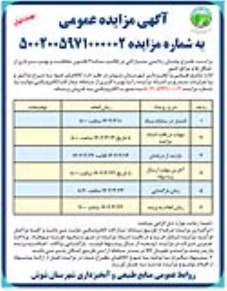 مزایده طرح بیابان زدایی مشارکتی در قالب ماده 3 قانون حفاظت و بهره برداری از جنگل ها و مراتع کشور