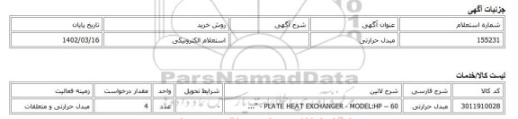 استعلام الکترونیکی، مبدل حرارتی