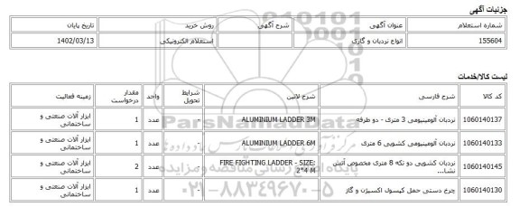 استعلام الکترونیکی، انواع نردبان و گاری