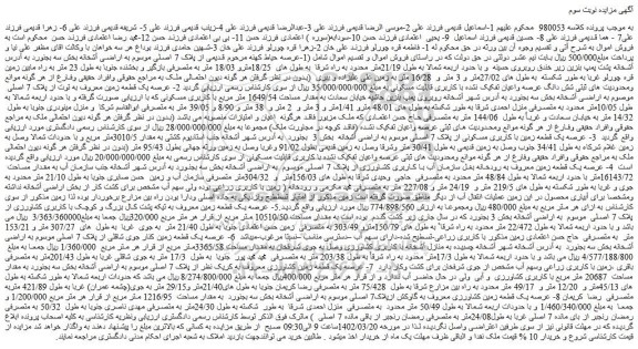 مزایده ملک به مقدار مساحت 1649/54 متر مربع