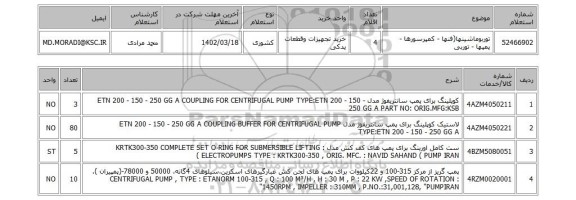 استعلام، توربوماشینها(فنها - کمپرسورها - پمپها - توربی