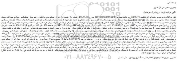 مزایده فروش شش دانگ یک دستگاه آپارتمان مسکونی