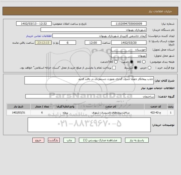 استعلام جذب پیمانکار جهت جدول گذاری بصورت دستمزدی در بافت قدیم